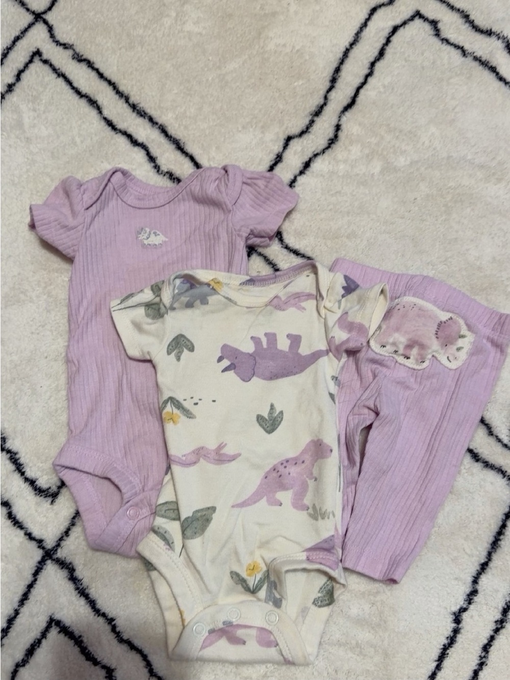 Lilac Dinosaur Print Baby One-Piece Set - Soft Ribbed & Cotton Bodysuit